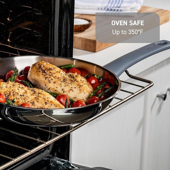 New Essentials Stainless Steel Fry Pan Set 2 Piece, 8" and 10.5", Oven Safe - Picture 6 of 7